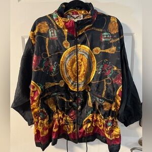 90s Vintage Baroque Wind Breaker Jacket Waist Cinching Horse Bit Tassels Versace